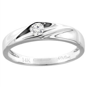 14K White Gold Men's Solitaire Real Diamond Wedding Band 4 mm 0.17 cttw